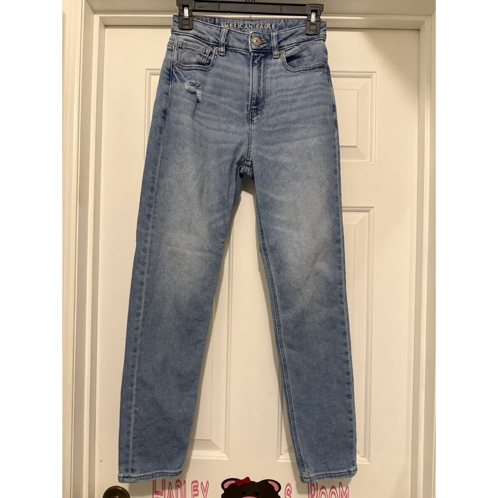 American Eagle High Waisted Stretch Mom Jeans Size 0 Distressed Vintage Inspired